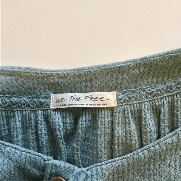 Free People green sage long sleeve waffle fabric top. - Picture 3 of 5